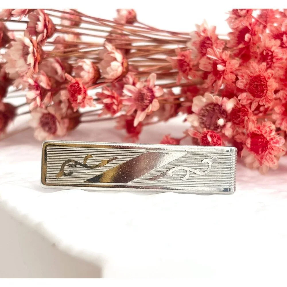 Southwest Style Textured Vine Silver Toned Vintage Men's Tie Bar | Tie Clip